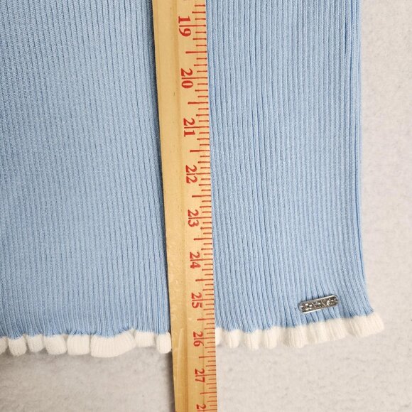 Calvin Klein Sweater Womens Large Blue Ribbed Knit Scoop Neck Lettuce Hem NEW - Picture 7 of 12
